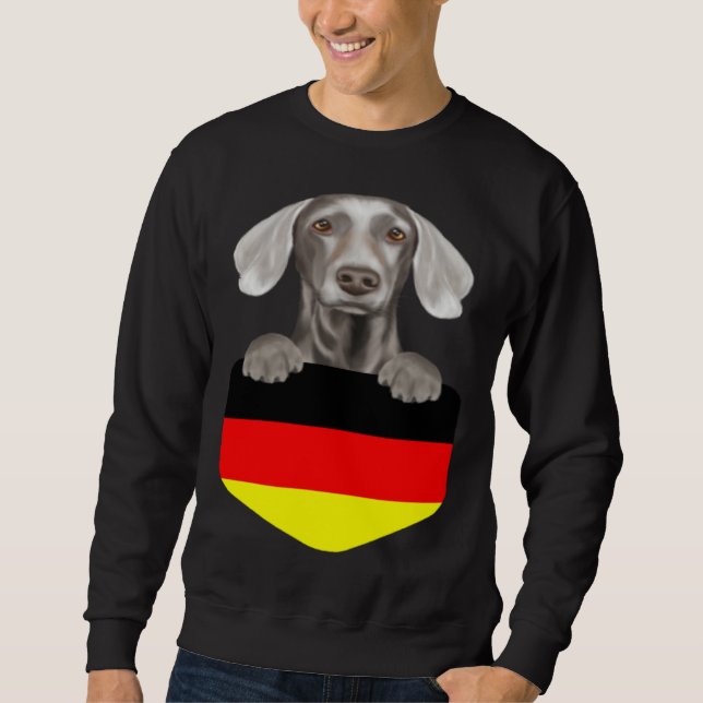 Germany Flag Weimaraner Dog In Pocket Sweatshirt (Front)