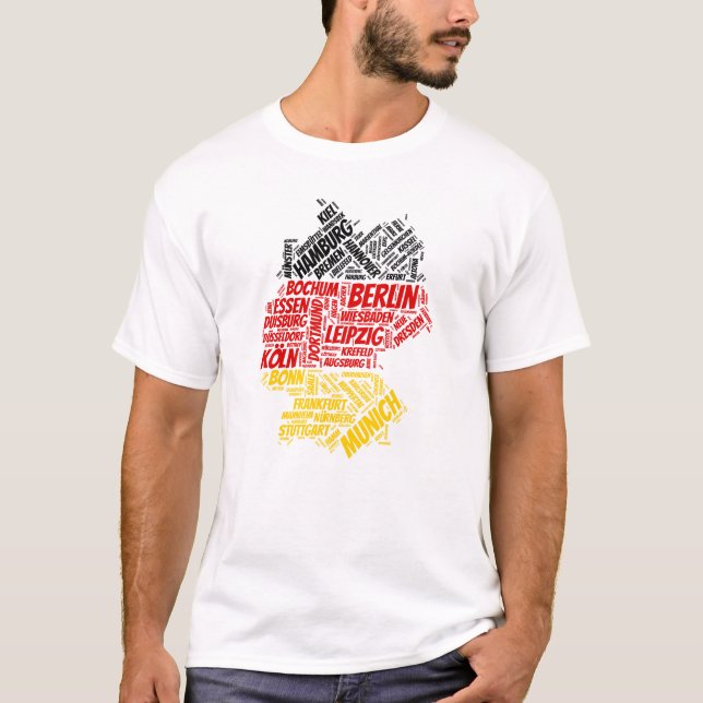 Germany Flag with City Names Word Art T-Shirt (Front)