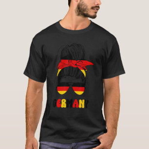 Germany  For Girls And Women Messy Bun German Flag T-Shirt