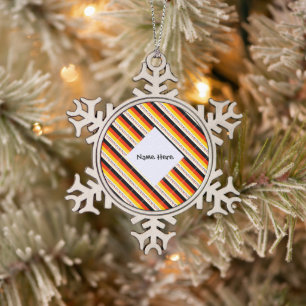 Germany German Flag Tiled Black Personalization  Snowflake Pewter Christmas Ornament