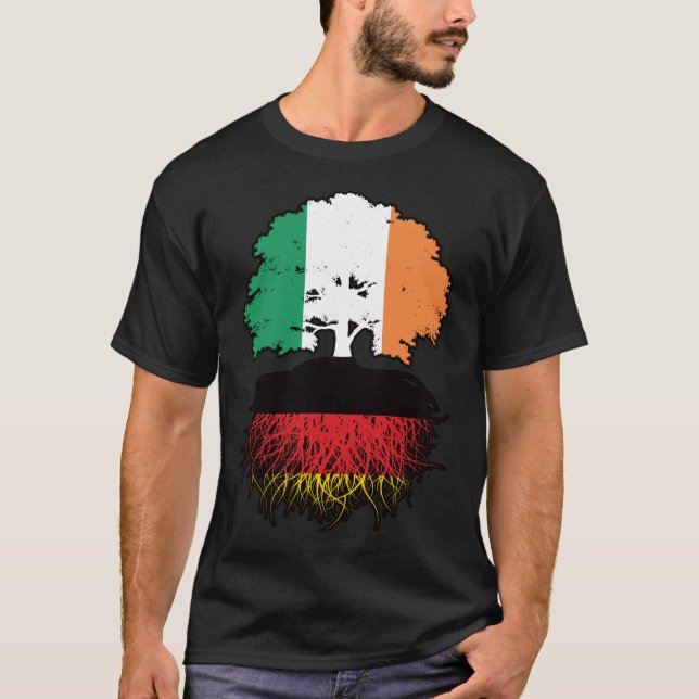 Germany German Irish Ireland Tree Roots Flag T-Shirt (Front)