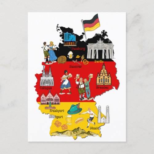 Germany Map Oktoberfest major cities  Postcard