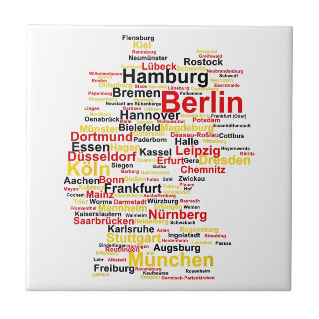 Germany Map Silhouette Towns Cities Flag Berlin Tr Ceramic Tile (Front)