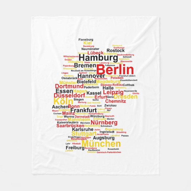 Germany Map Silhouette Towns Cities Flag Berlin Tr Fleece Blanket (Front)