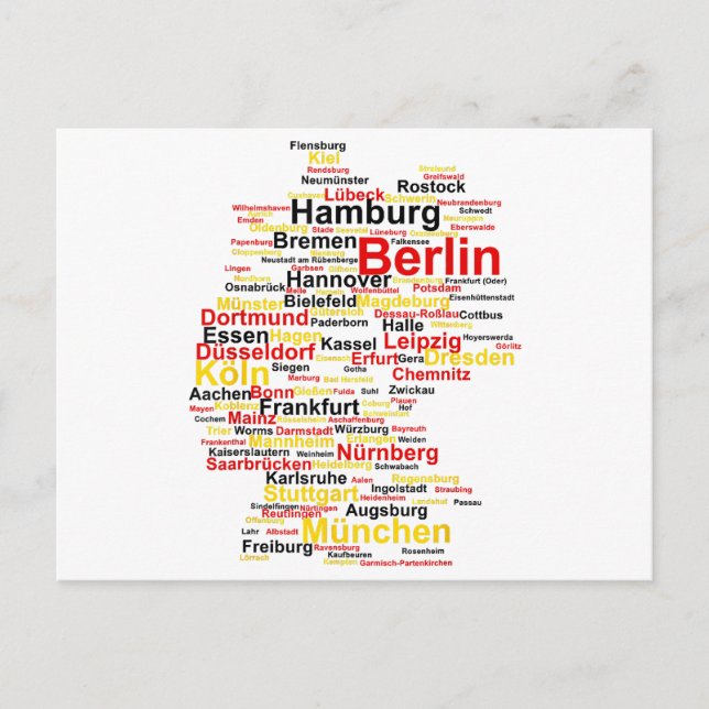 Germany Map Silhouette Towns Cities Flag Berlin Tr Holiday Postcard (Front)