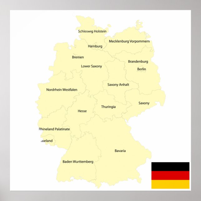 Germany Map with States and Capitals Poster (Front)