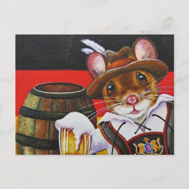 Germany Mouse Octoberfest Beer Watercolor Art Postcard (Front)