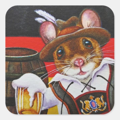 Germany Mouse Octoberfest Beer Watercolor Art  Square Sticker