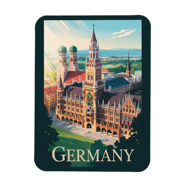 Germany Munich Illustration Travel Art Vintage Magnet (Vertical)