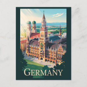 Germany Munich Illustration Travel Art Vintage Postcard