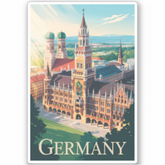Germany Munich Illustration Travel Art Vintage Sticker