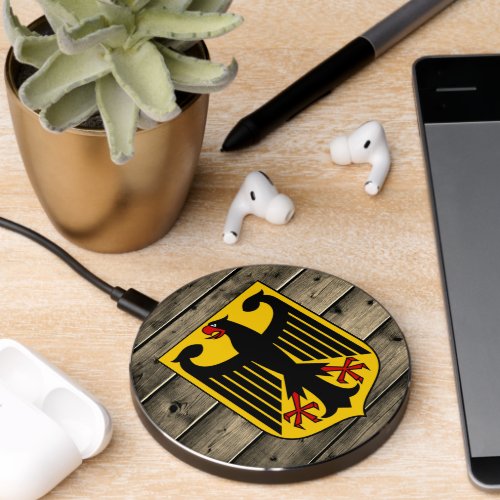 Germany Rustic Wood German Coat of Arms flag Wireless Charger