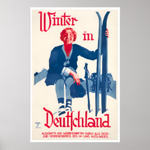 Germany Ski Poster German Travel Art Deutschland