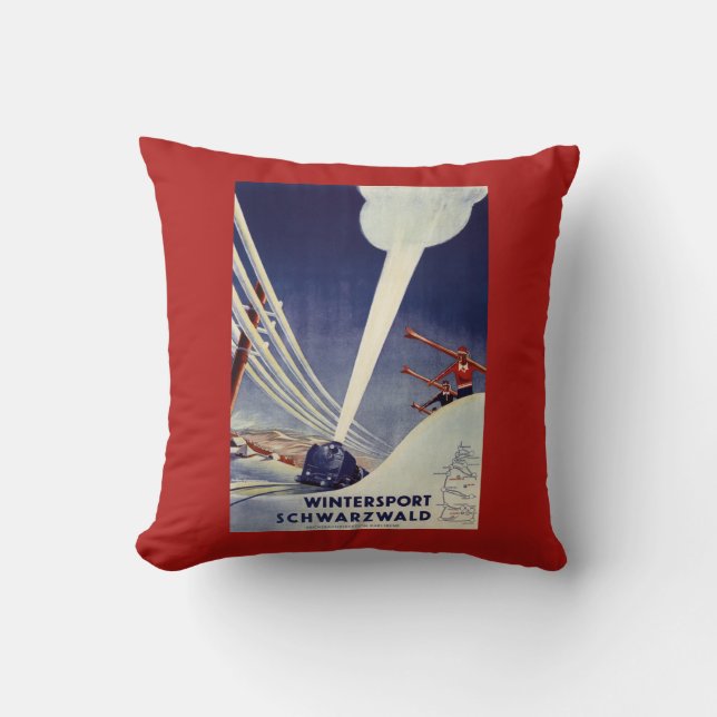 Germany - Skiing in the Black Forest Throw Pillow (Front)