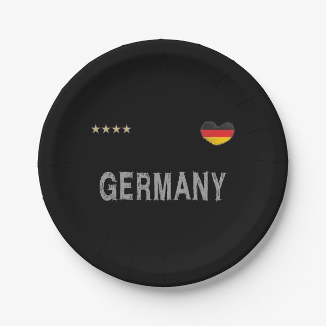 Germany Soccer Football Fan Shirt Heart Paper Plates (Front)