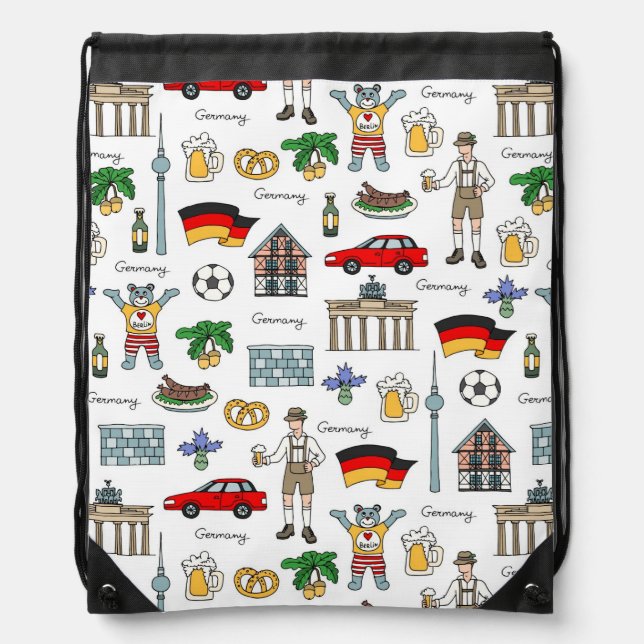 Germany | Symbols Pattern Drawstring Bag (Front)