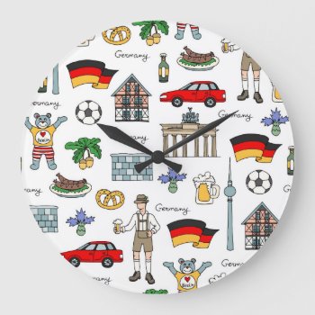 Germany | Symbols Pattern Large Clock by adventurebeginsnow at Zazzle