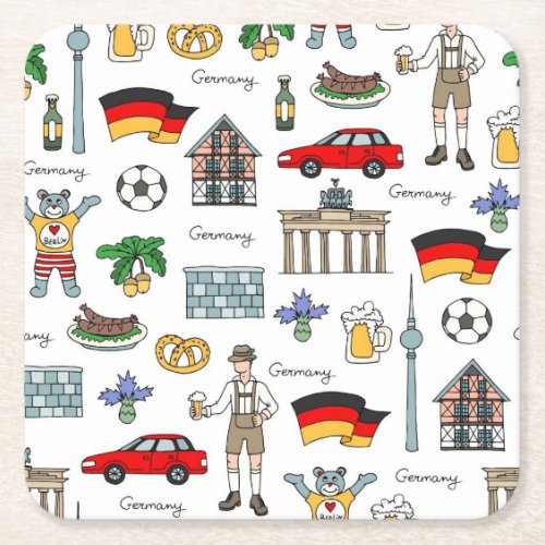 Germany  Symbols Pattern Square Paper Coaster