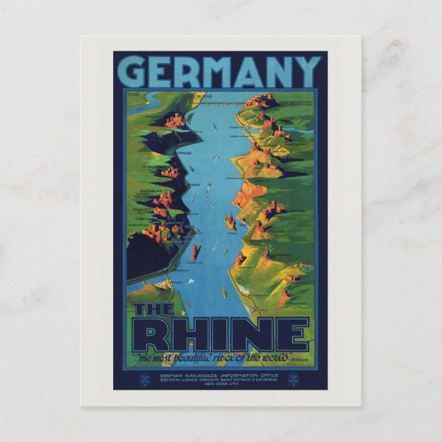 Germany The Rhine Vintage Poster 1925 Postcard (Front)