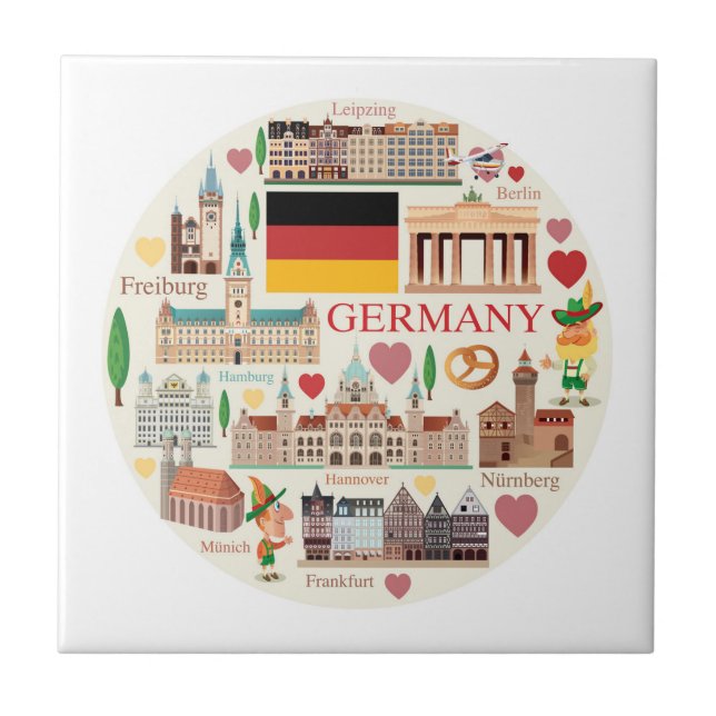 Germany Travel Icons Ceramic Tile (Front)
