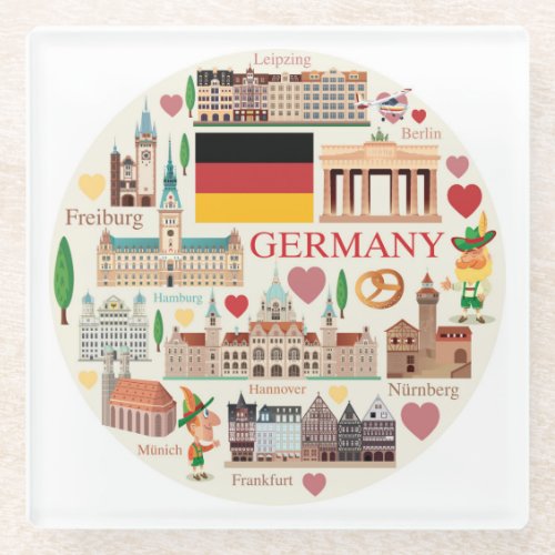 Germany Travel Icons Glass Coaster