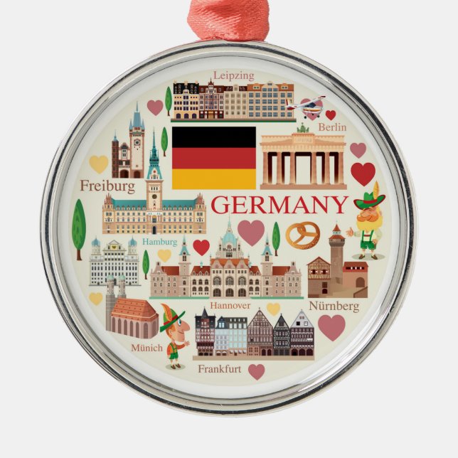 Germany Travel Icons Metal Ornament (Front)