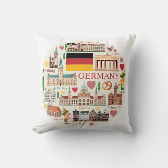 Germany Travel Icons Throw Pillow (Front)