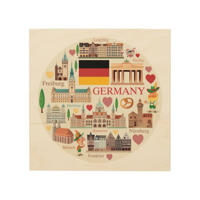 Germany Travel Icons Wood Wall Art (Front)