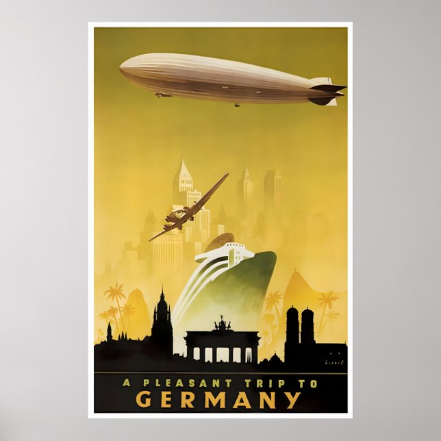 Germany Travel Poster Zeppelin Print German Art (Front)