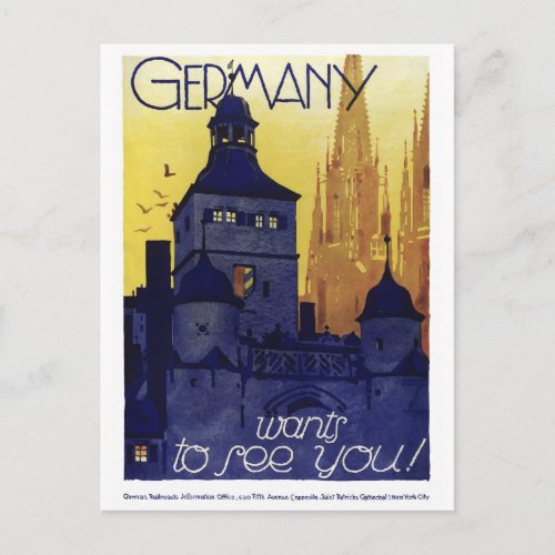 Germany Vintage Travel Poster Restored Postcard