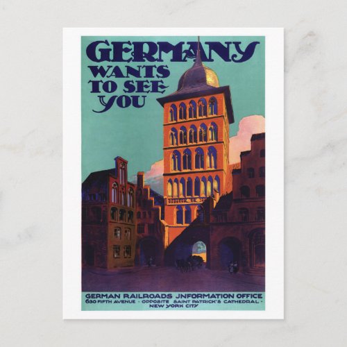 Germany Vintage Travel Poster Restored Postcard