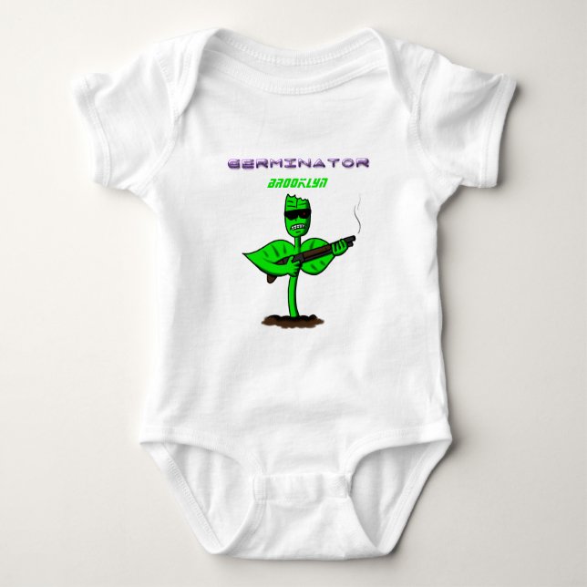 Germinator cyborg plant funny cartoon  baby bodysuit (Front)