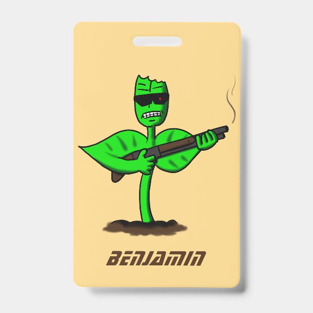 Germinator cyborg plant funny cartoon badge (Front)