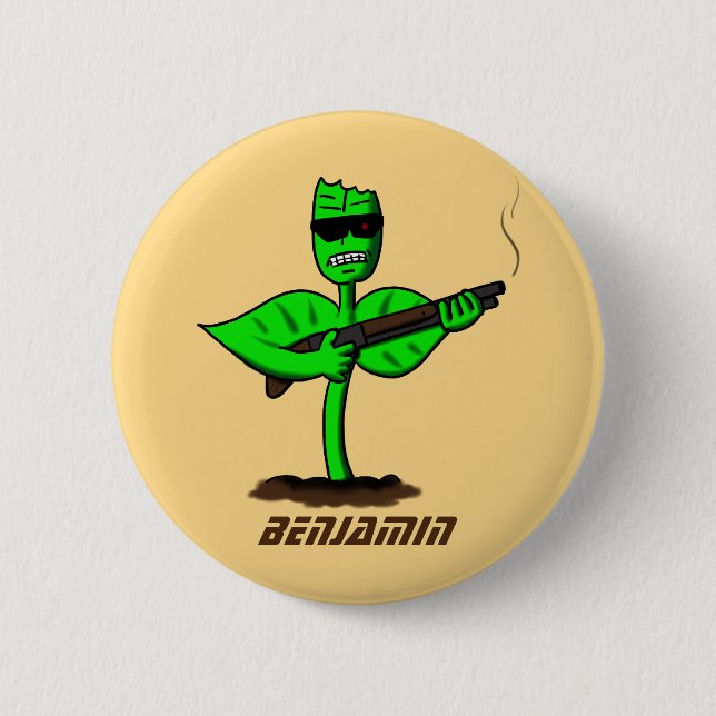 Germinator cyborg plant funny cartoon button (Front)