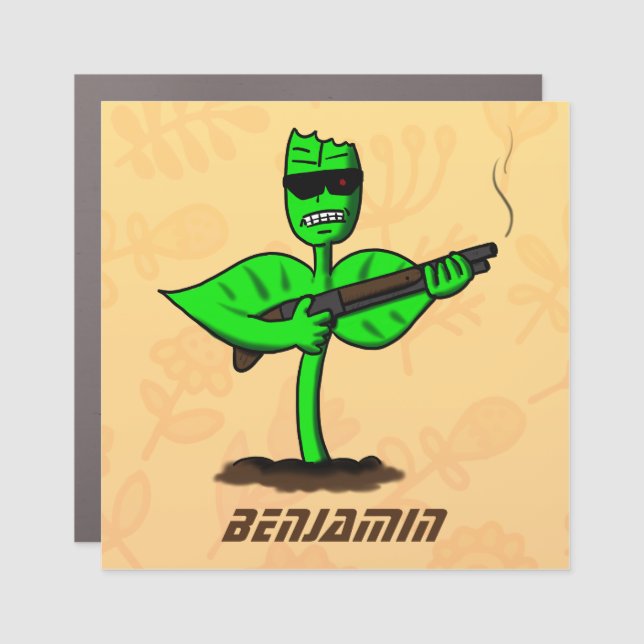 Germinator cyborg plant funny cartoon car magnet (Front)