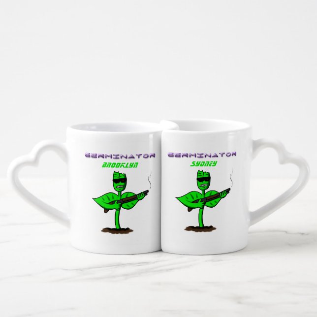 Germinator cyborg plant funny cartoon coffee mug set (Front Nesting)