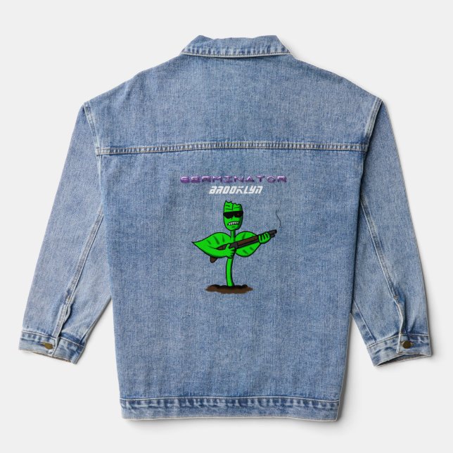 Germinator cyborg plant funny cartoon denim jacket (Back)