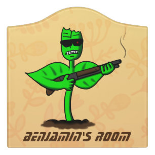Germinator cyborg plant funny cartoon door sign