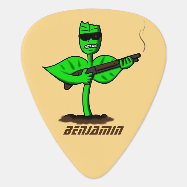 Germinator cyborg plant funny cartoon  guitar pick (Front)
