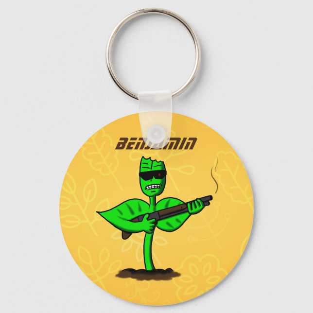 Germinator cyborg plant funny cartoon keychain (Front)