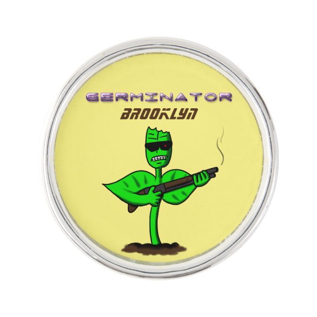 Germinator cyborg plant funny cartoon lapel pin (Front)