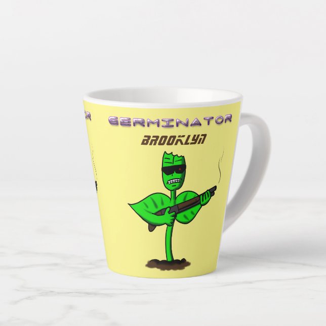 Germinator cyborg plant funny cartoon latte mug (Right Angle)