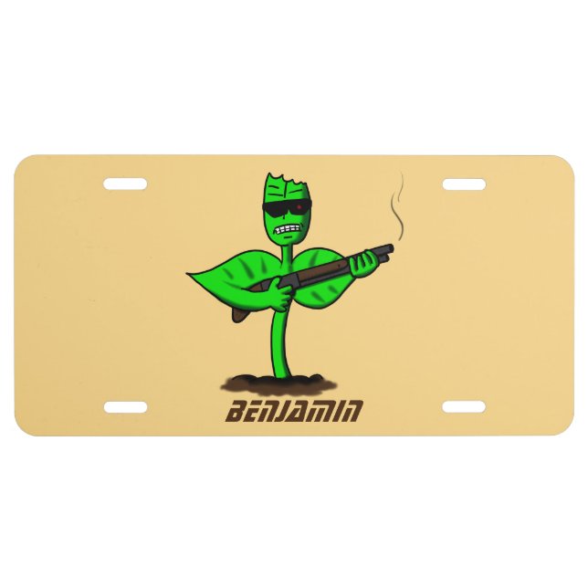 Germinator cyborg plant funny cartoon  license plate (Front)