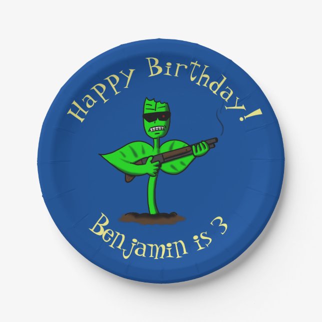 Germinator cyborg plant funny cartoon paper plates (Front)
