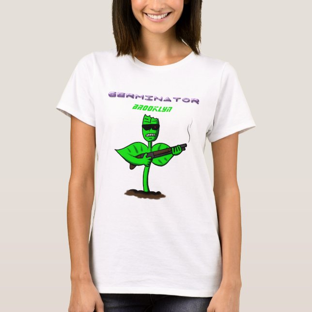 Germinator cyborg plant funny cartoon T-Shirt (Front)
