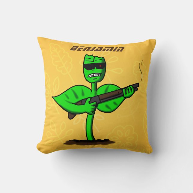 Germinator cyborg plant funny cartoon throw pillow (Front)