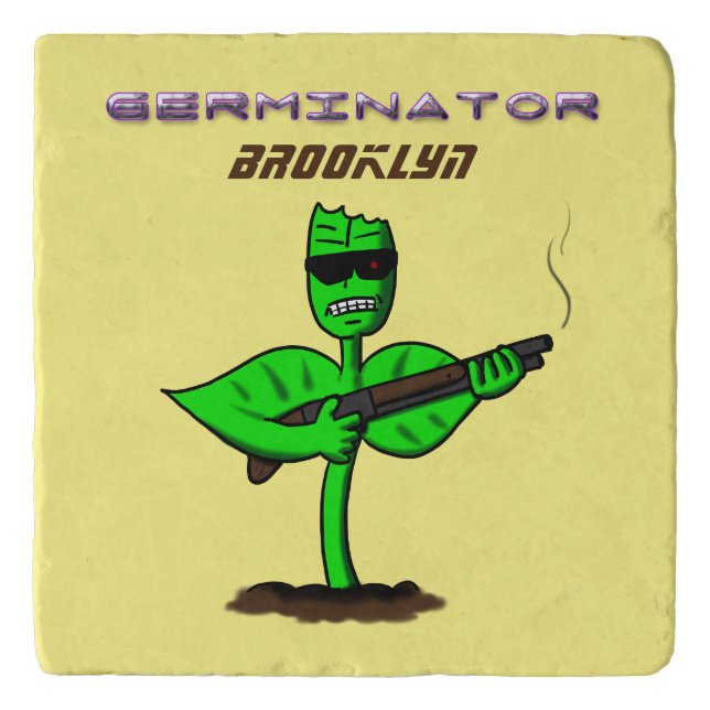 Germinator cyborg plant funny cartoon trivet (Front)