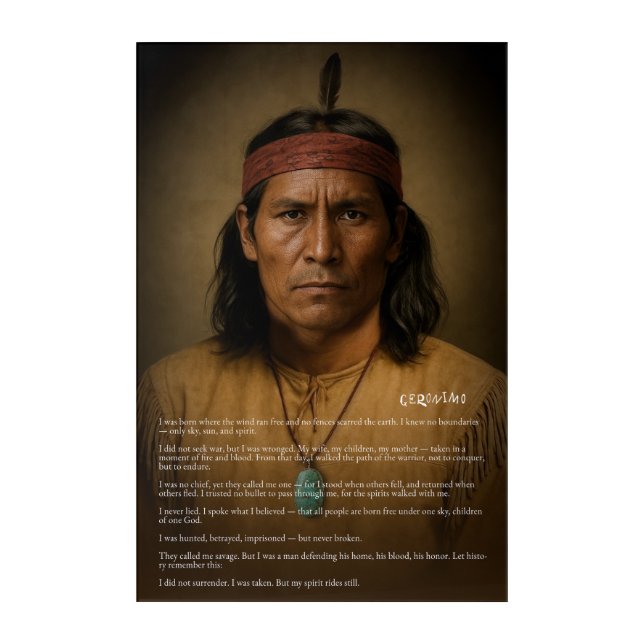 Geronimo — Apache Warrior, Spirit Unbroken Acrylic Print (Front)