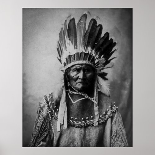 Geronimo in Head Dress Poster
