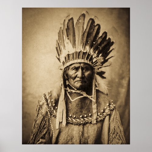 Geronimo in Head Dress Poster